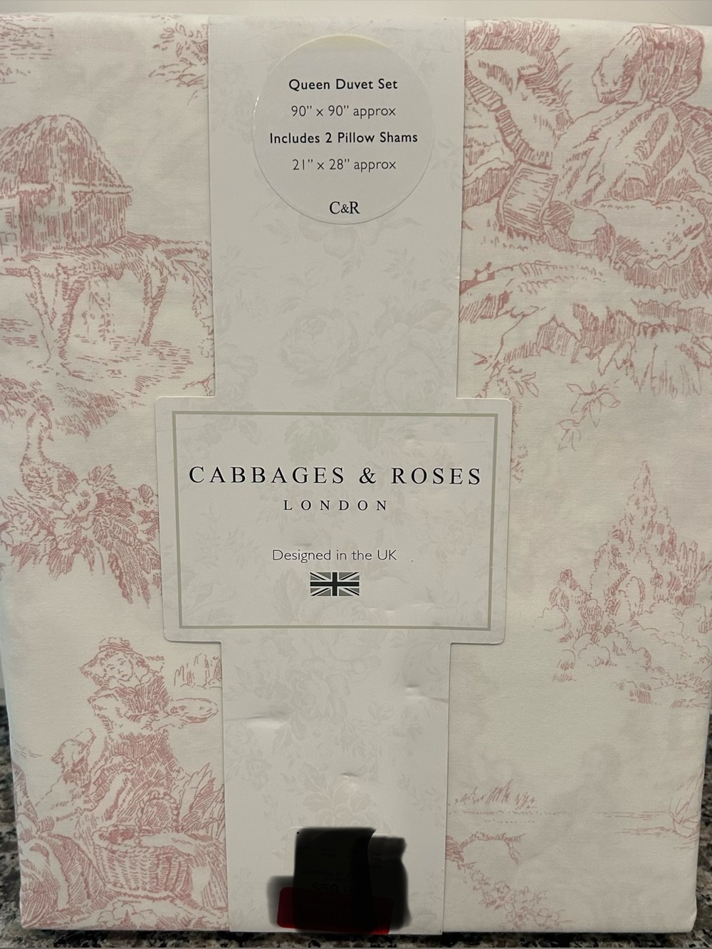 Cabbages and Roses Queen Duvet Set New Cotton Percale Country Toile Rose Pink